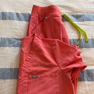 Women’s FIGS Vibrant Coral Scrub Set with Lime Accents